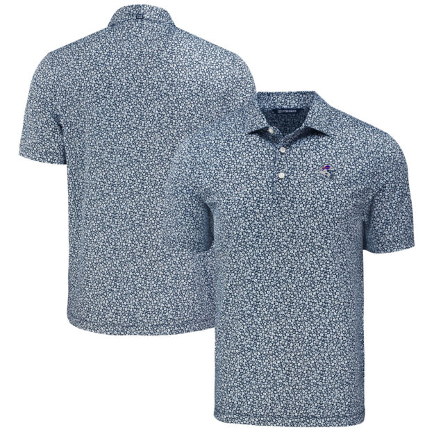 Men's Cutter & Buck Navy Buffalo Bills Pike Eco Flora Print Polo