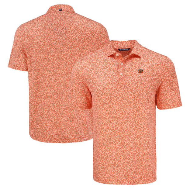 Men's Cutter & Buck Orange Cincinnati Bengals Pike Eco Flora Print Polo