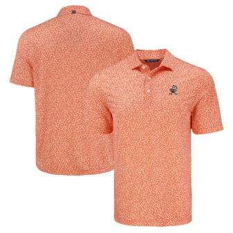 Men's Cutter & Buck Orange Cleveland Browns Pike Eco Flora Print Polo