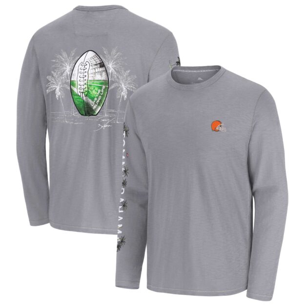 Men's Tommy Bahama Gray Cleveland Browns Oasis Endzone Lux Long Sleeve T-Shirt