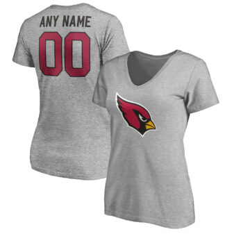 Women's Gray Arizona Cardinals Team Authentic Custom V-Neck T-Shirt