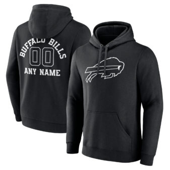 Men's Black Buffalo Bills Personalized Name & Number Monochrome Pullover Hoodie