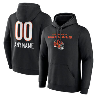 Men's Black Cincinnati Bengals Personalized Name & Number Team Wordmark Pullover Hoodie