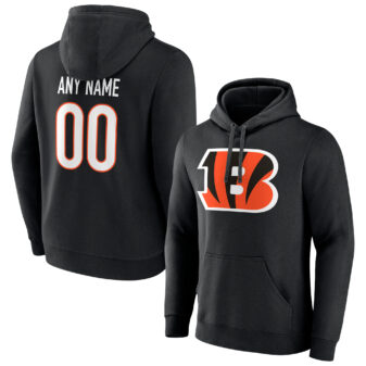 Men's Black Cincinnati Bengals Team Authentic Personalized Name & Number Pullover Hoodie