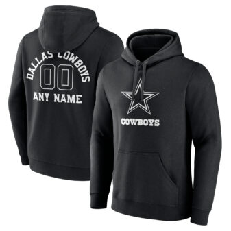 Men's Black Dallas Cowboys Personalized Name & Number Monochrome Pullover Hoodie