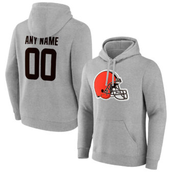 Men's Heathered Gray Cleveland Browns Team Authentic Custom Pullover Hoodie