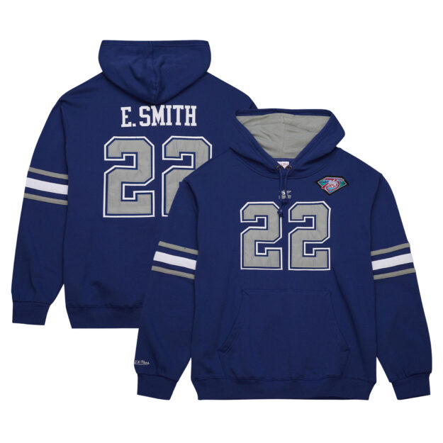 Men's Mitchell & Ness Emmitt Smith Navy Dallas Cowboys Retired Player Name & Number Pullover Hoodie