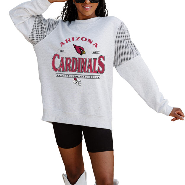 Women's Gameday Couture Ash Arizona Cardinals Rhinestone Star Mesh Shoulder Fleece Pullover Sweatshirt