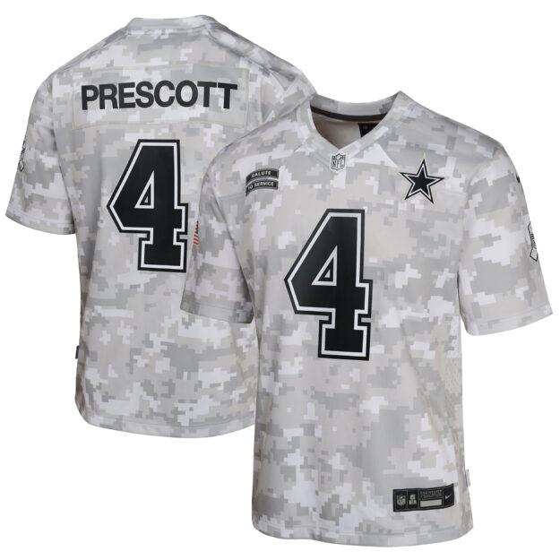 Youth Nike Dak Prescott Arctic Camo Dallas Cowboys 2024 Salute to Service Game Jersey