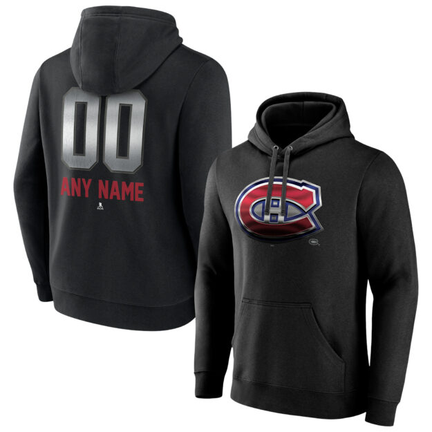 Men's Black Montreal Canadiens Personalized Midnight Mascot Logo Pullover Hoodie