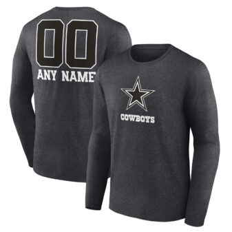 Men's Charcoal Dallas Cowboys Monochrome Personalized Name & Number Long Sleeve T-Shirt