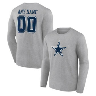 Men's Gray Dallas Cowboys Team Authentic Custom Long Sleeve T-Shirt