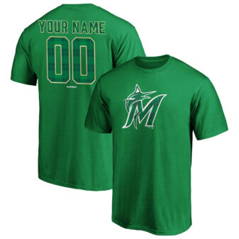 Men's Green Miami Marlins Emerald Plaid Personalized Name & Number T-Shirt