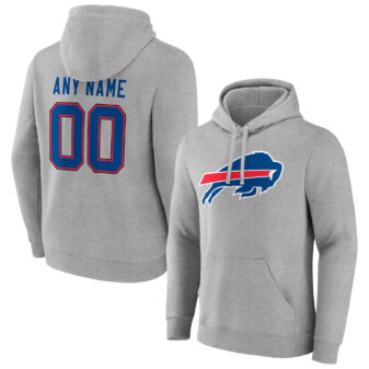 Men's Heathered Gray Buffalo Bills Team Authentic Custom Pullover Hoodie