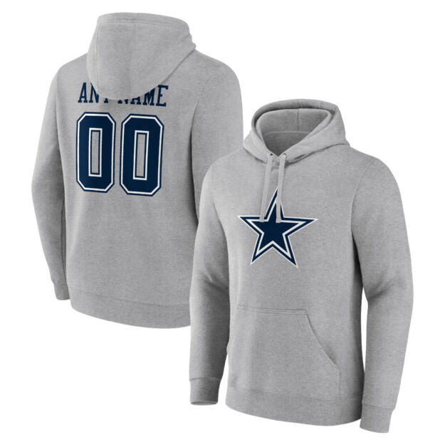 Men's Heathered Gray Dallas Cowboys Team Authentic Custom Pullover Hoodie