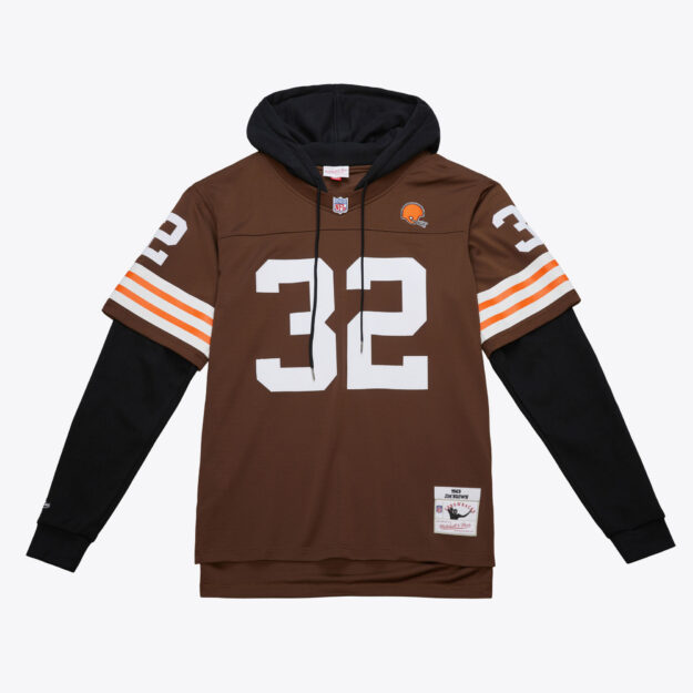 Men's Mitchell & Ness Jim Brown Brown Cleveland Browns Player Name & Number Hoodie Legacy Jersey