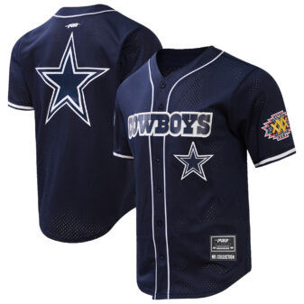 Men's Pro Standard Navy Dallas Cowboys Classic Mesh Button-Up Baseball Jersey