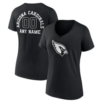 Women's Black Arizona Cardinals Personalized Name & Number Monochrome V-Neck T-Shirt