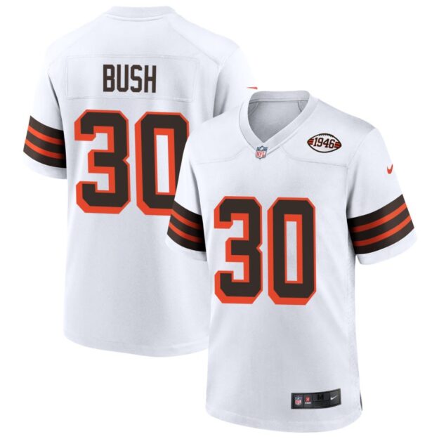 Devin Bush Men's Nike White Cleveland Browns 1946 Collection Alternate Custom Jersey