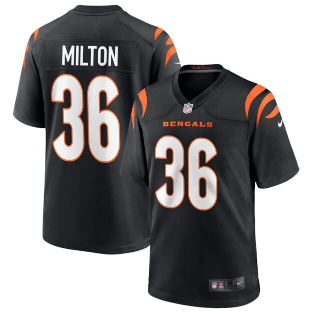 Kendall Milton Youth Nike Black Cincinnati Bengals Logo Game Custom Jersey