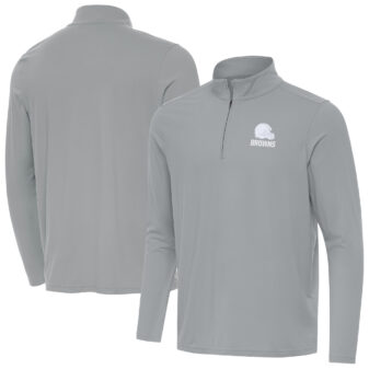 Men's Antigua Gray Cleveland Browns Intent Quarter-Zip Jacket