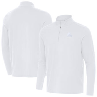 Men's Antigua White Cleveland Browns Intent Quarter-Zip Jacket