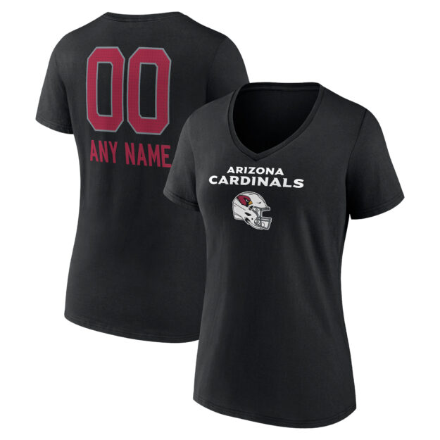 Women's Black Arizona Cardinals Personalized Name & Number Team Wordmark V-Neck T-Shirt