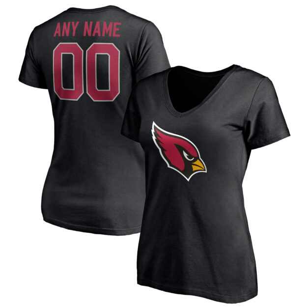 Women's Black Arizona Cardinals Team Authentic Personalized Name & Number V-Neck T-Shirt