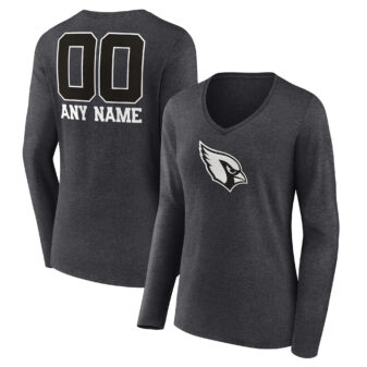 Women's Charcoal Arizona Cardinals Monochrome Personalized Name & Number Long Sleeve V-Neck T-Shirt