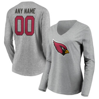 Women's Gray Arizona Cardinals Team Authentic Custom Long Sleeve V-Neck T-Shirt