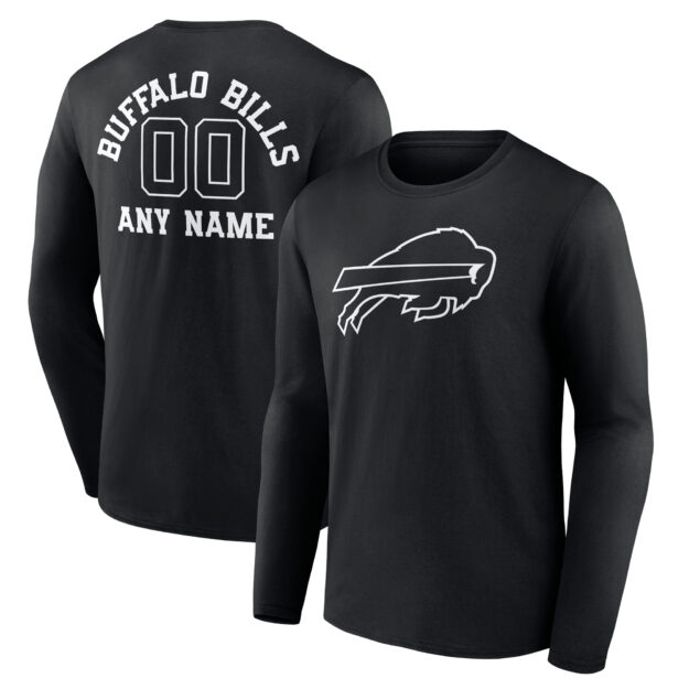 Men's Black Buffalo Bills Personalized Name & Number Monochrome Long Sleeve T-Shirt