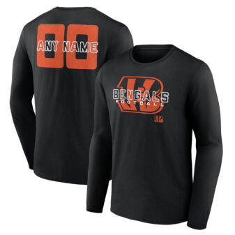 Men's Black Cincinnati Bengals Stellar Personalized Name & Number Long Sleeve T-Shirt