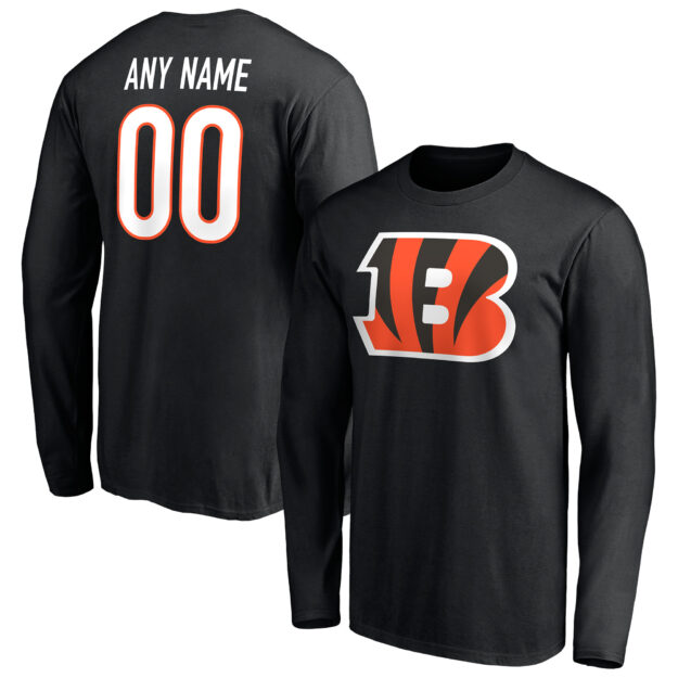 Men's Black Cincinnati Bengals Team Authentic Personalized Name & Number Long Sleeve T-Shirt