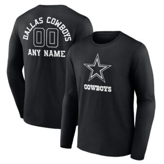 Men's Black Dallas Cowboys Personalized Name & Number Monochrome Long Sleeve T-Shirt