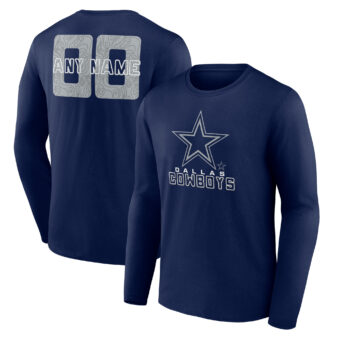 Men's Navy Dallas Cowboys Stellar Personalized Name & Number Long Sleeve T-Shirt