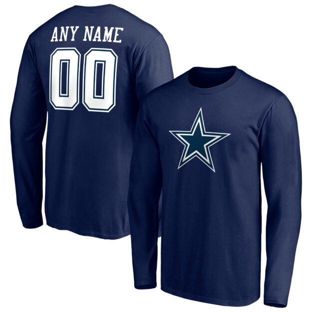 Men's Navy Dallas Cowboys Team Authentic Personalized Name & Number Long Sleeve T-Shirt