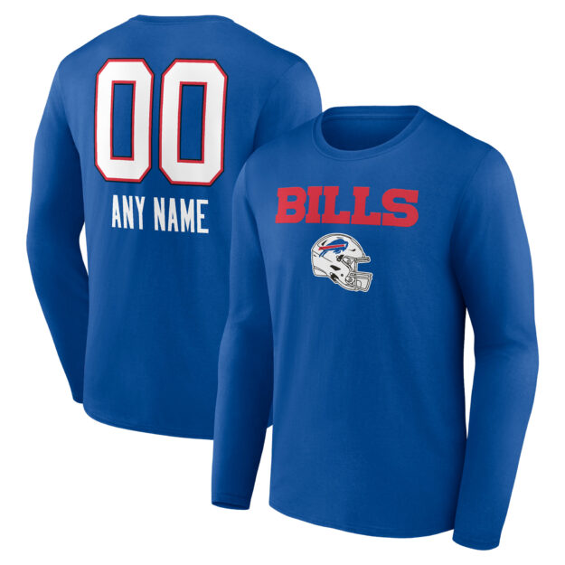 Men's Royal Buffalo Bills Personalized Name & Number Team Wordmark Long Sleeve T-Shirt