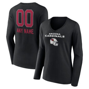 Women's Black Arizona Cardinals Personalized Name & Number Team Wordmark Long Sleeve V-Neck T-Shirt