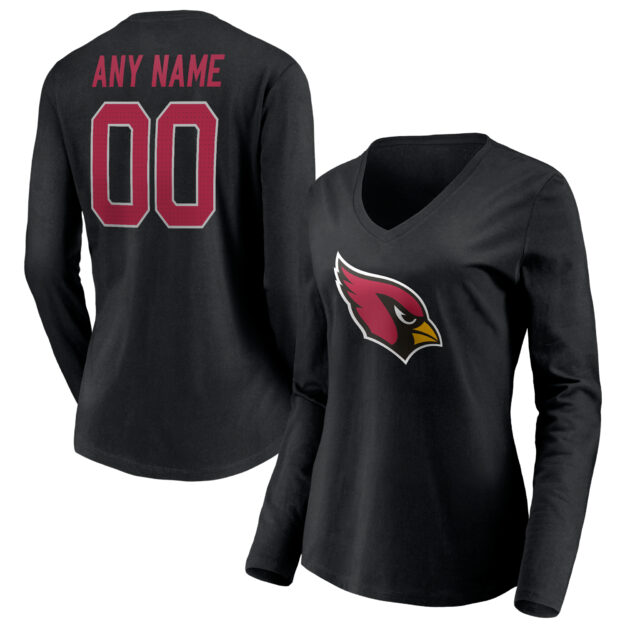 Women's Black Arizona Cardinals Team Authentic Personalized Name & Number Long Sleeve V-Neck T-Shirt