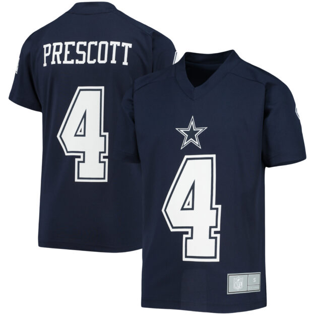 Youth Dak Prescott Navy Dallas Cowboys Performance Player Name & Number Raglan V-Neck T-Shirt